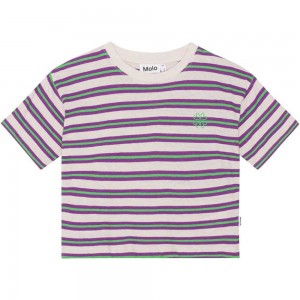 Molo Reinette Tytöille T Shirts Tops Purple Green Stripe | FI0000531