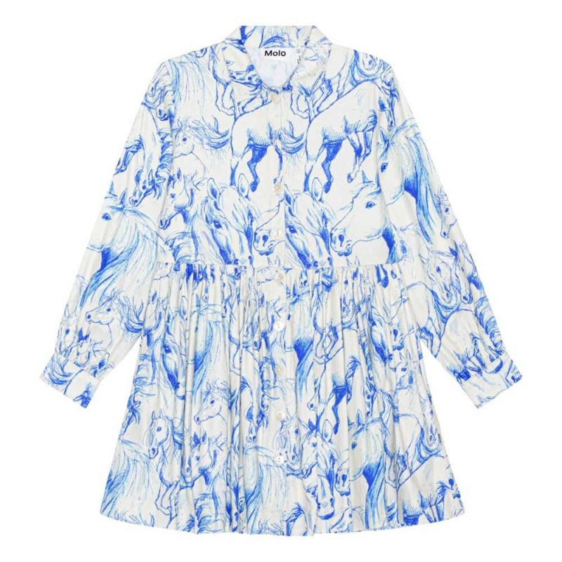 Molo Christy Tytöille Dresses Blue Horses | FI0000277