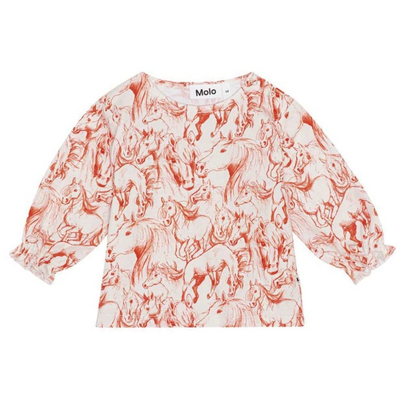 Molo Elina Tytöille T Shirts Tops Red Horses | FI0001448