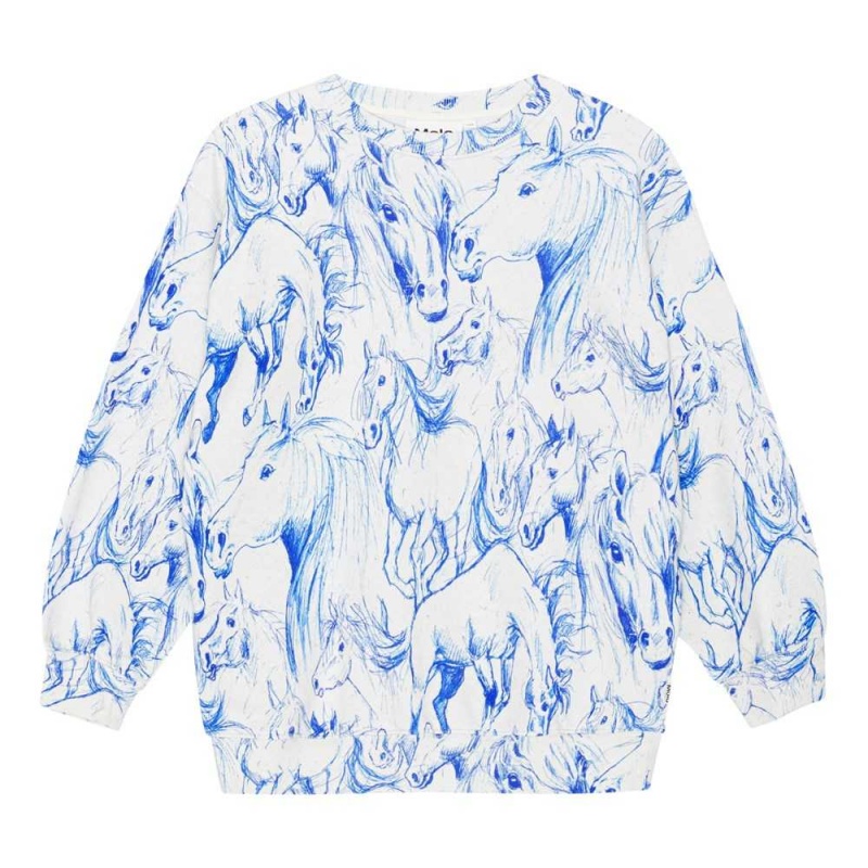 Molo Monti Tytöille Sweatshirts Cardigans Blue Horses | FI0000480